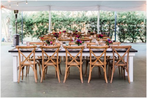 Purple and pink vibrant details during Bellewood Plantation wedding, Vero Beach, Florida