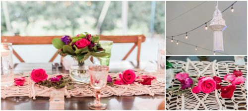 Purple and pink vibrant details during Bellewood Plantation wedding, Vero Beach, Florida