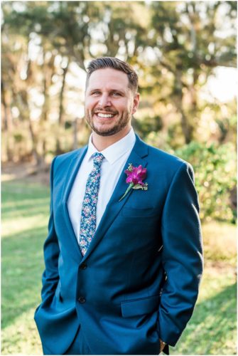 Groom during Bellewood Plantation wedding, Vero Beach, Florida
