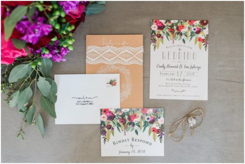 Wedding invitation during Bellewood Plantation wedding, Vero Beach, Florida