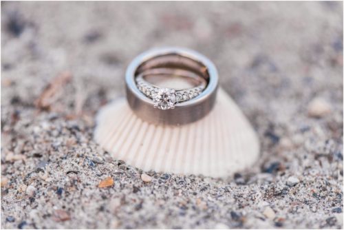 Wedding rings on a seashell Cocoa Beach Wedding