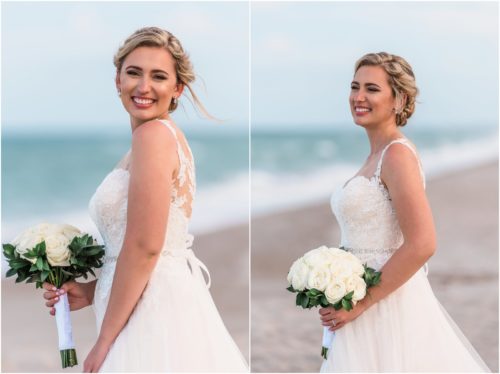 Just the bride on the beach Cocoa Beach Wedding