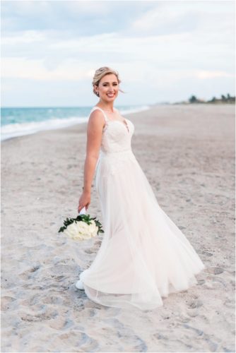 Bride on beach Cocoa Beach Wedding