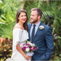 bride and groom laughing at Florida Tech Botanical Gardens Wedding