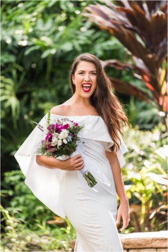 Bride laughing at Florida Tech Botanical Gardens Wedding