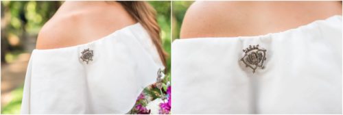 Celtic pin on bride Couple in the woods at Florida Tech Botanical Garden Wedding