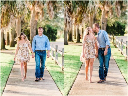 Couple walking in park Melbourne Florida engagement photographer