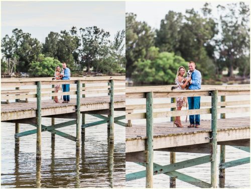 Couple with dog on dock Melbourne Florida Engagement Photographer