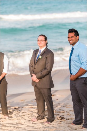 Groom waiting for bride Melbourne Beach elopement