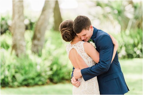 Bride and groom hugging Up The Creek Farms Wedding Photography