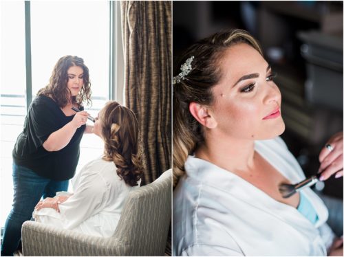 bride getting makeup done Grand Manor Wedding