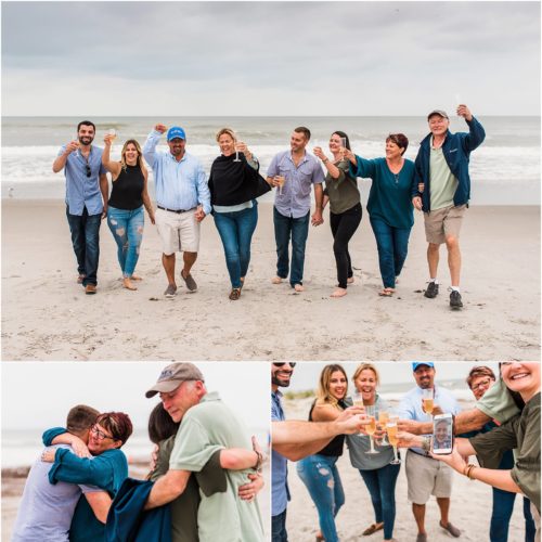 Celebrating with friends on beach Melbourne Proposal Photographer