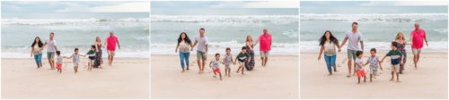 Entire extended family running on beach with Melbourne Beach Photographer Liz Cowie