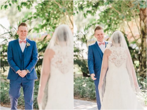 First look under the Oak Trees at Up the Creek Farms Melbourne Wedding Photographer