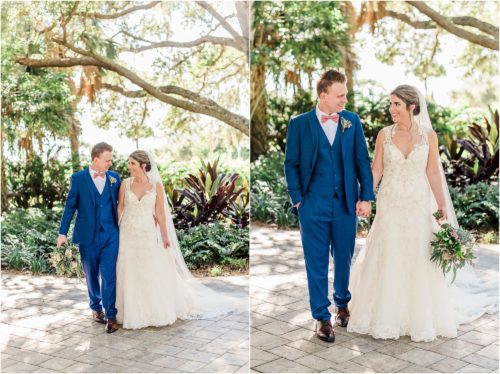 Bride and groom walking under the Oak trees at Up the Creek Farms Melbourne Wedding Photographer