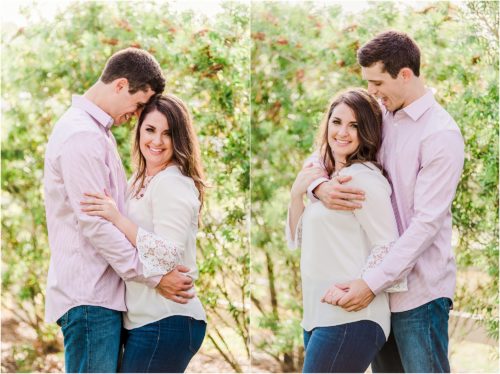 Couple hugging during Up the Creek Farms Engagement photography