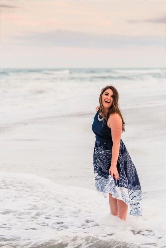 bride to be in waves engagement photography
