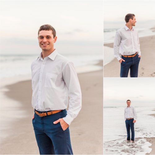 groom on beach engagement photography