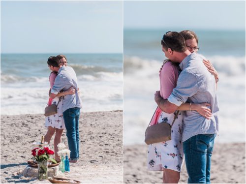 couple hugging on beach during a Florida Beach Proposal