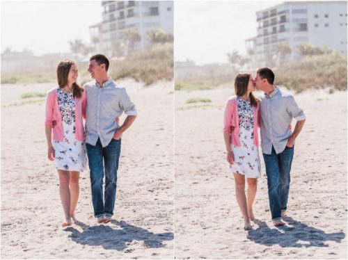 Couple kissing and walking during a Florida Beach Proposal