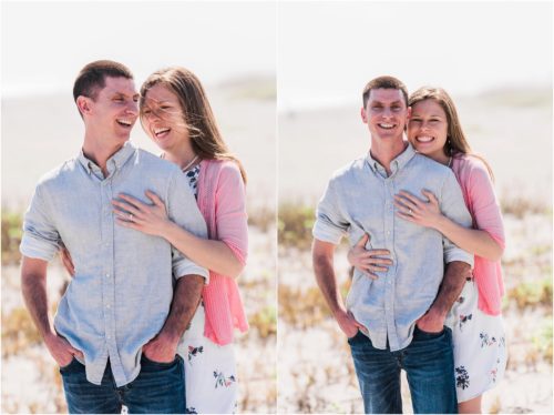 couple hugging by dunes during a Florida Beach Proposal