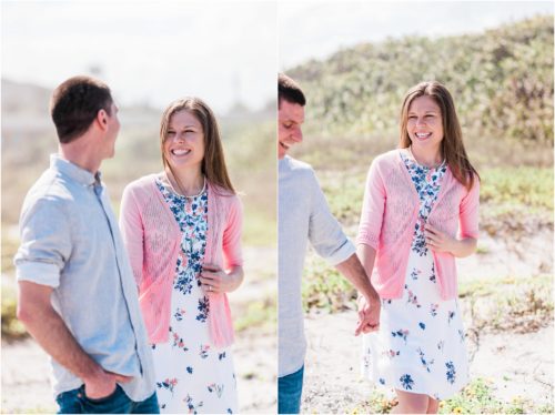 girl in pink sweater laughing during a Florida Beach Proposal