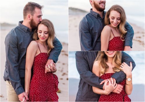 couple hugging during Floridana Beach engagement