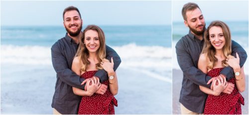 couple hugging during Floridana Beach engagement