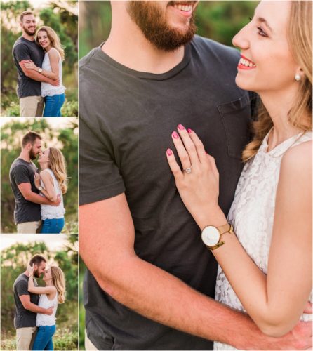 Couple embracing during Floridana Beach engagement