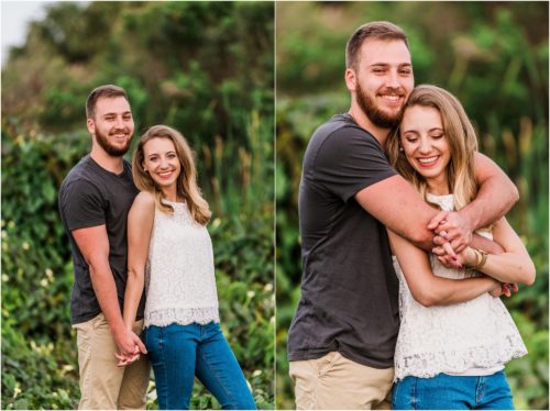 couple hugging during Floridana Beach engagement