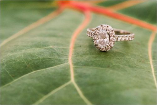 engagement ring on serape leave during Floridana Beach engagement
