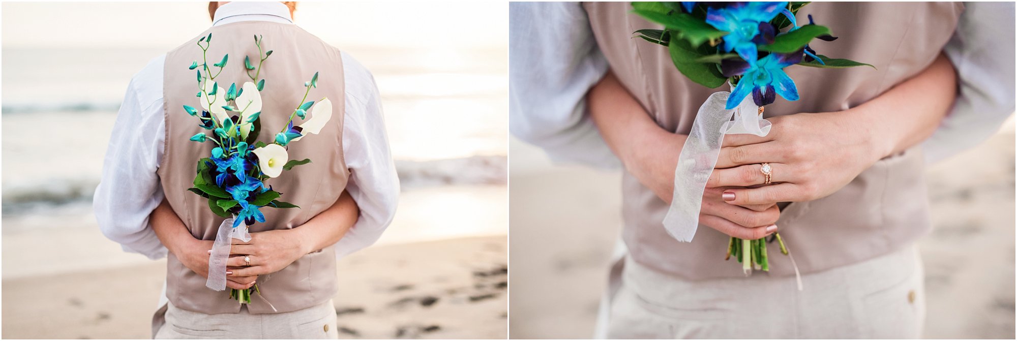 Blue and purple bouquet during Cocoa Beach Sunrise Wedding