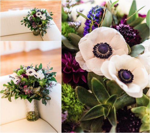 Bride's bouquet with purple flowers by buds etc at Banyan Estate Wedding