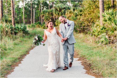 couple walking hand in hand at Banyan Estate Wedding