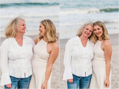 Mom and newly engaged daughter on beach Satellite Beach Surprise Proposal