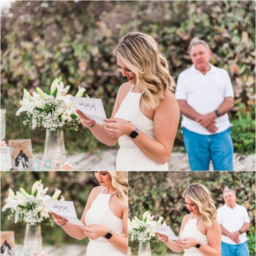Girl reading private letter that groom wrote for her during Satellite beach proposal