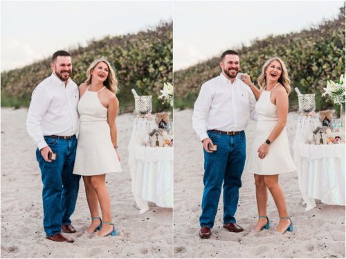 Couple laughing after the proposal during Satellite beach proposal