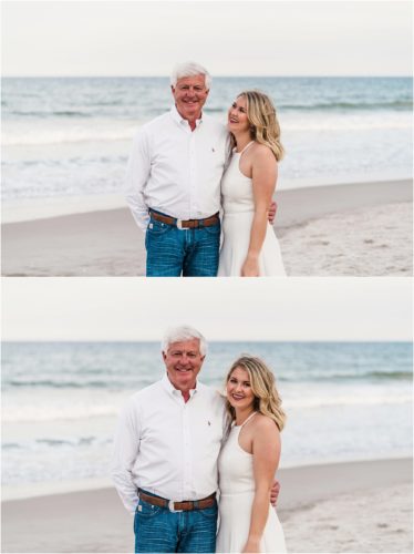 Girl and her dad on beach during Surprise Proposal
