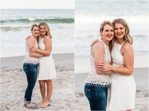 Girl and her best friend on beach during Surprise Proposal