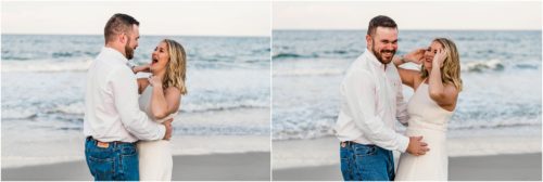 Couple laughing on beach Satellite Beach Surprise Proposal