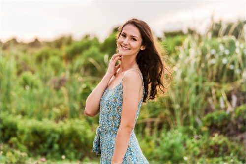 Girl in blue dress at south beach recreation center Melbourne Beach Senior Photography