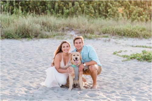 Couple with dog on beach Best Engagement Session Beach Locations