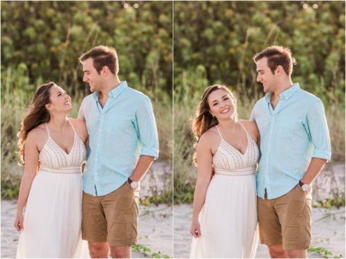 Couple with arms around each other laughing
