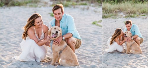 Couple with dog on beach