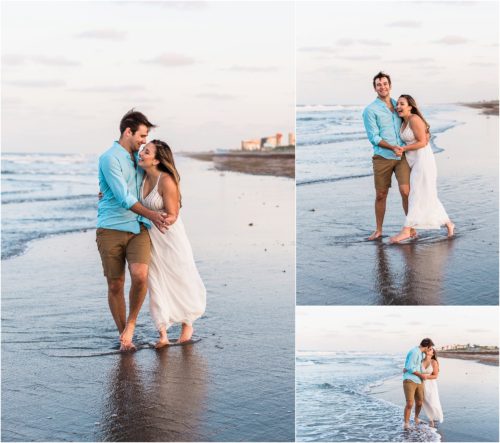 Couple hugging and laughing by the edge of the water
