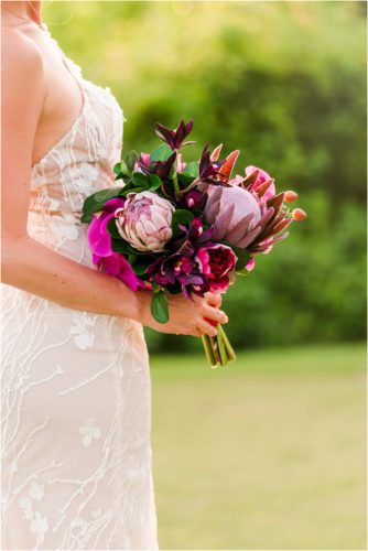 Bride with pink bouquet during Melbourne Beach vow renewal inspired shoot