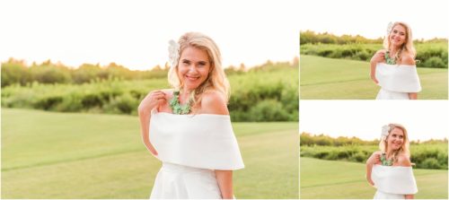 Bride wearing succulent necklace during Melbourne Beach vow renewal inspired shoot