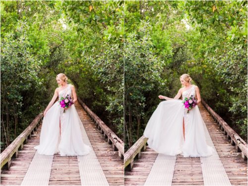 Bride twirling dress during Melbourne Beach vow renewal inspired shoot