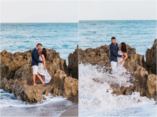 Couple standing on rocks House of Refuge Engagement session