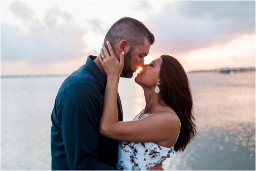 couple kissing during sunset House of Refuge Engagement session